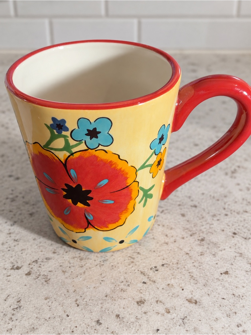 Cracker Barrel Oversized Floral Stoneware Mug Colorful Yellow Red Blue